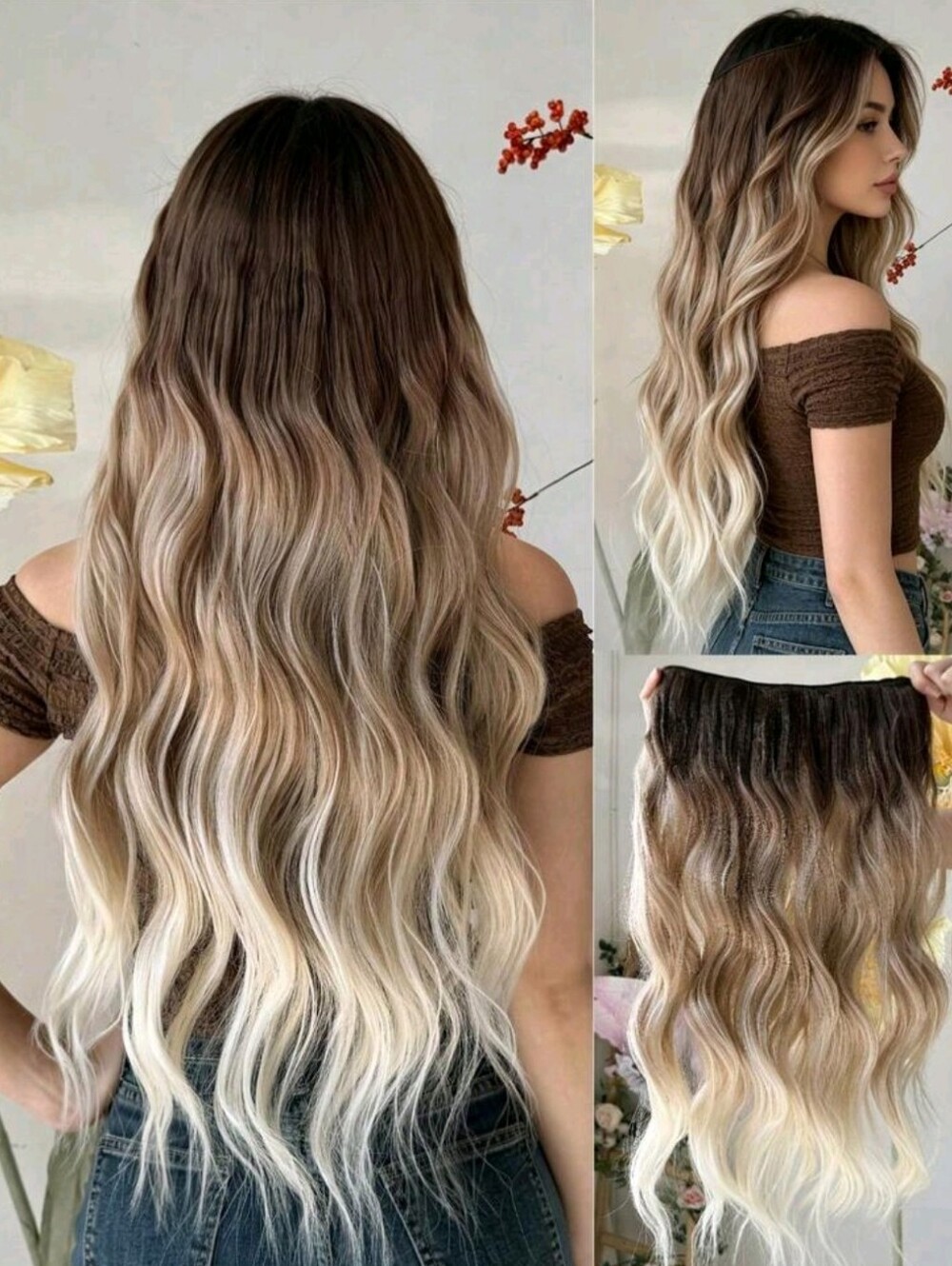 Blonde Ombre Long Wavy Clip-In Hair Extensions - Brown to Blonde
